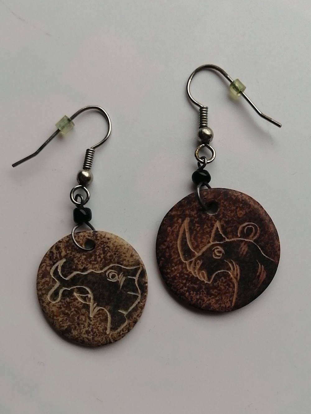 Handmade Hand-carved Bone Disc Earrings African Wildlife Design